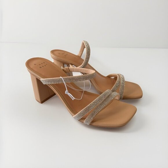 A New Day Stacy Strappy Block Heel Sandals Silver Rhinestone Womens Size 7.5 - Picture 1 of 6